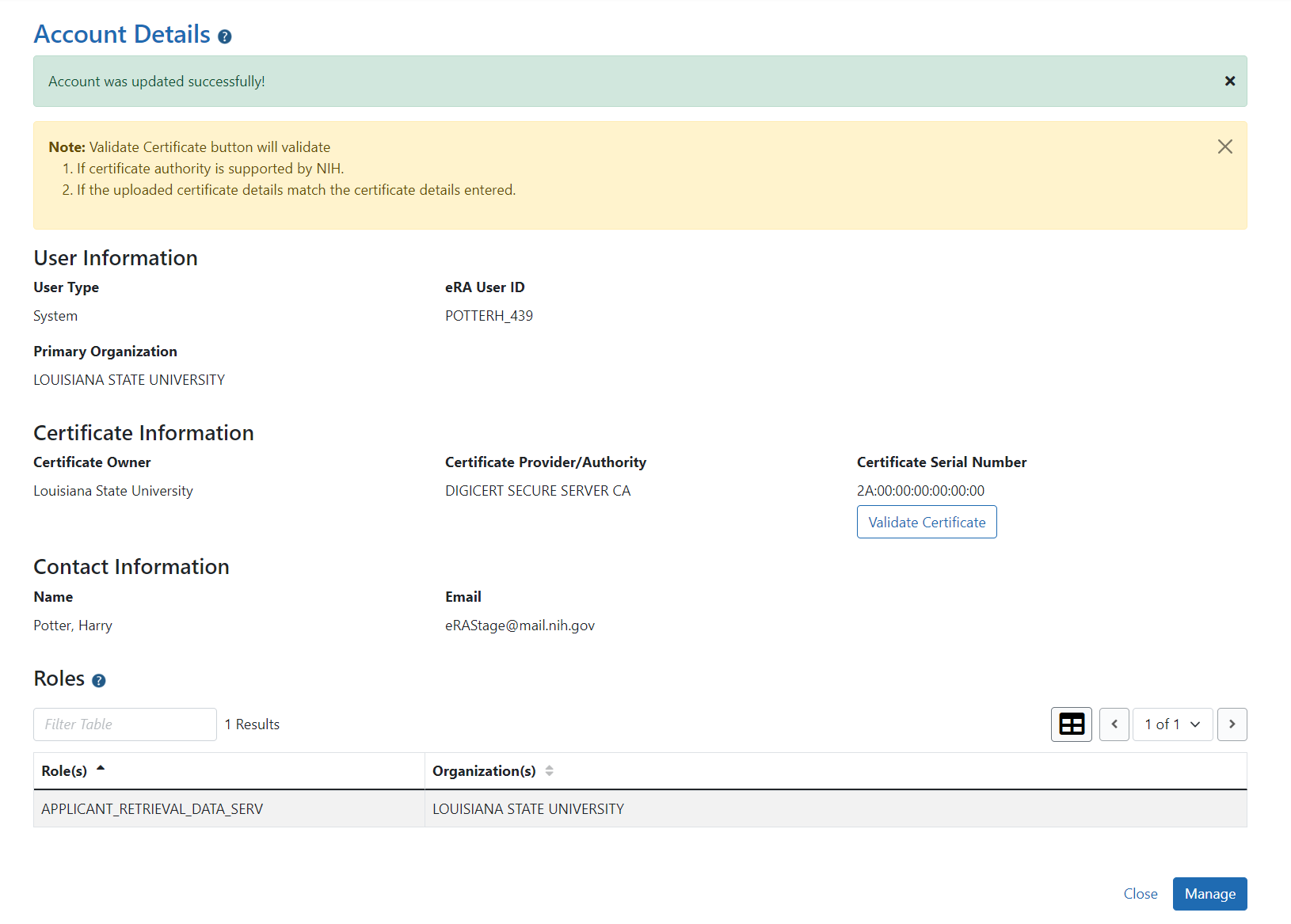 Account Details Screen - External Users