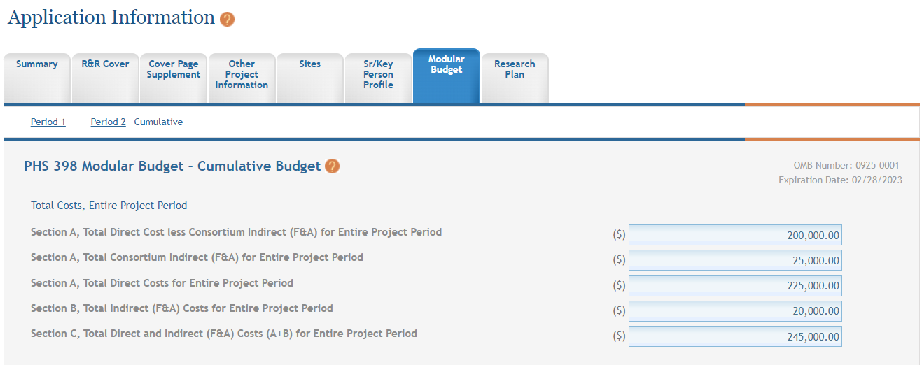 The PHS Modular Budget - Cumulative Budget