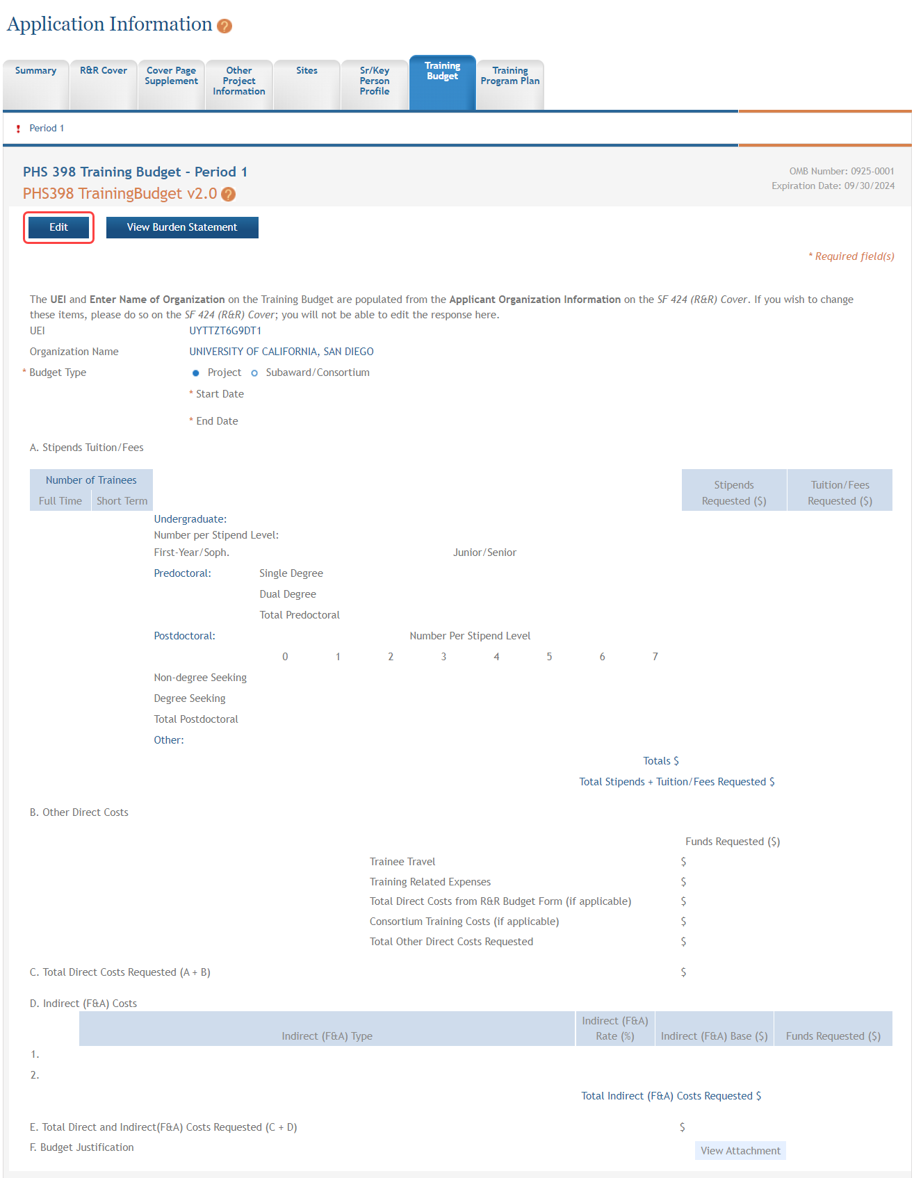 Training Budget form