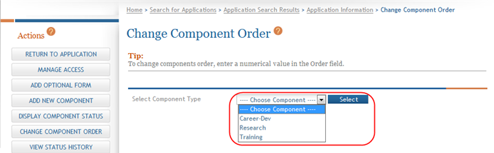 The 3 component types in this sample project are shown in the Choose Component drop-down