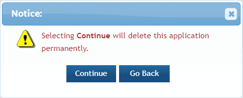Popup showing second confirmation message for deleting an application