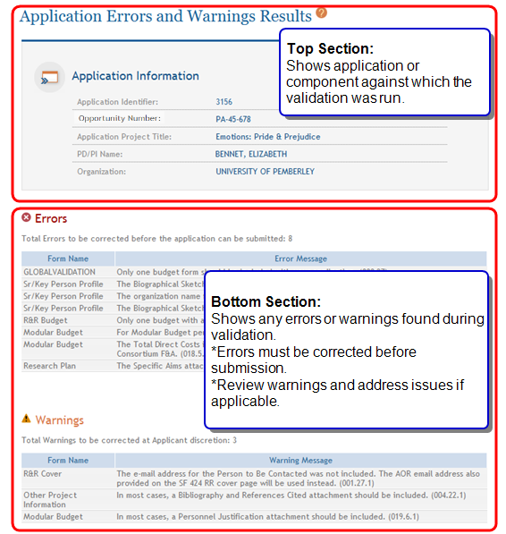 errors and warnings - single project example