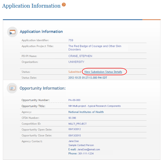 View Submission Status Details Link