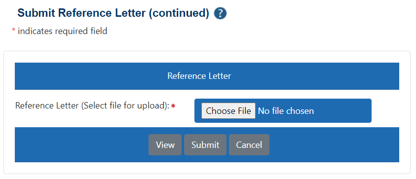 Submit Reference Letter screen with Submit and View buttons