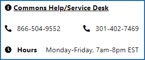 Service desk section in upper right of login screen, listing phone numbers and hours