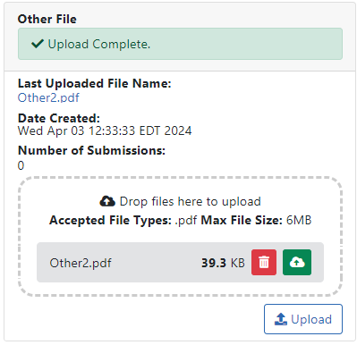 Upload Complete message showing on a pane after uploading a file