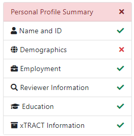 Use the Personal Profile section names on the left to expand or collapse Personal Profile sections