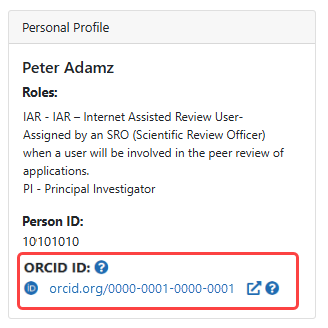 Personal Profile summary showing linked ORCiD