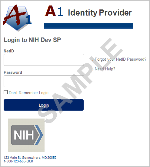 screenshot of a sample institution login page
