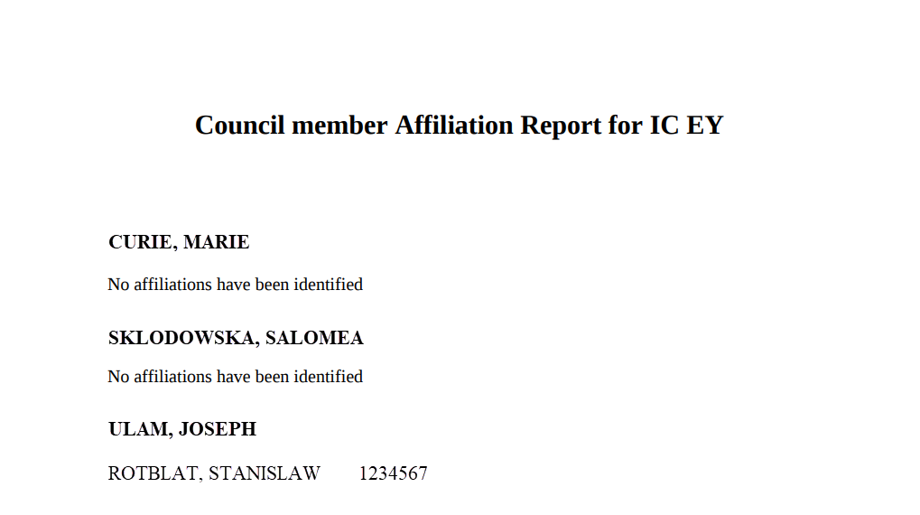 Council Member Affiliation report