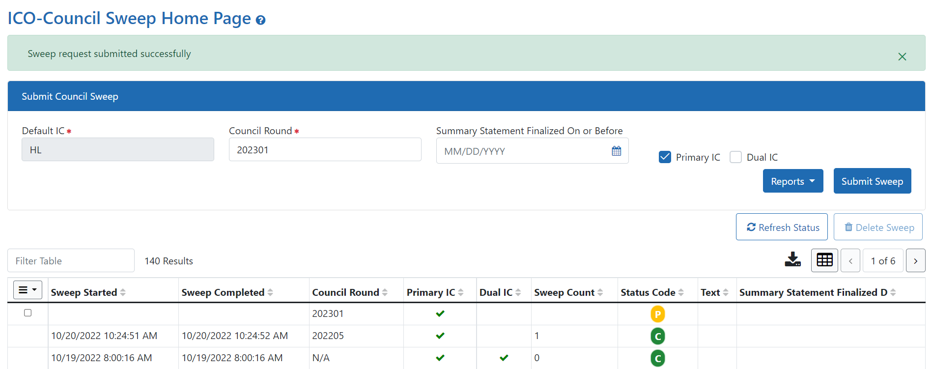 Council sweep successfully submitted message