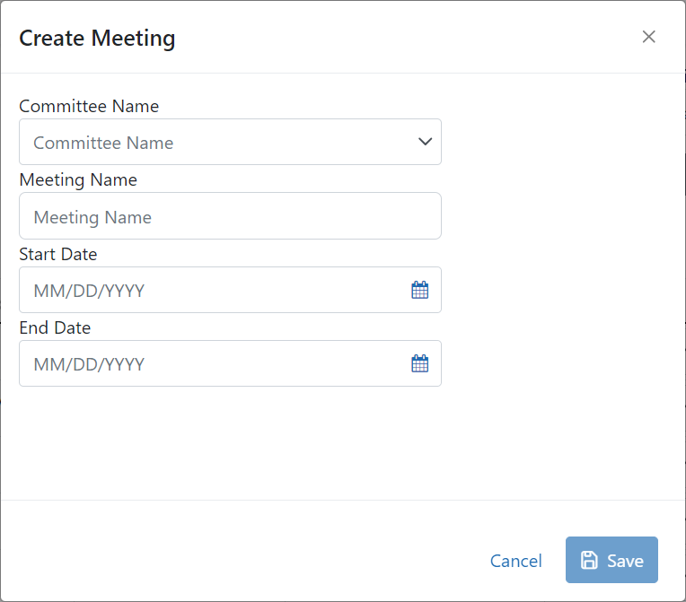 NTP Create Meeting screen