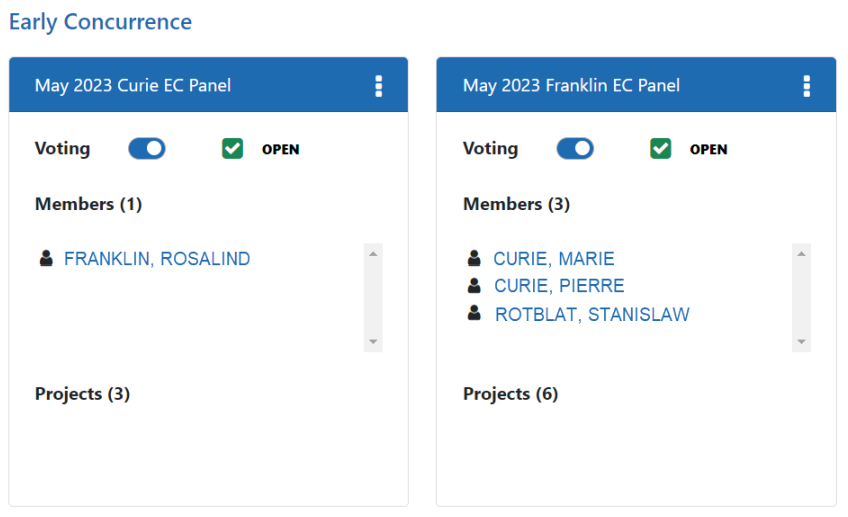 Early Concurrence Panel cards