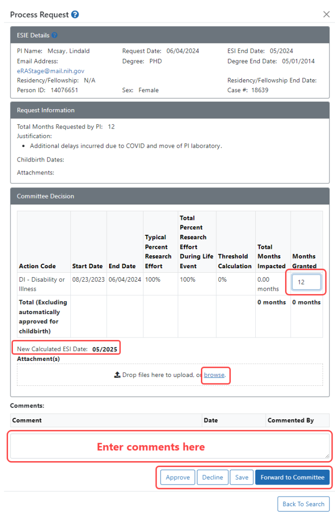 Process Request window