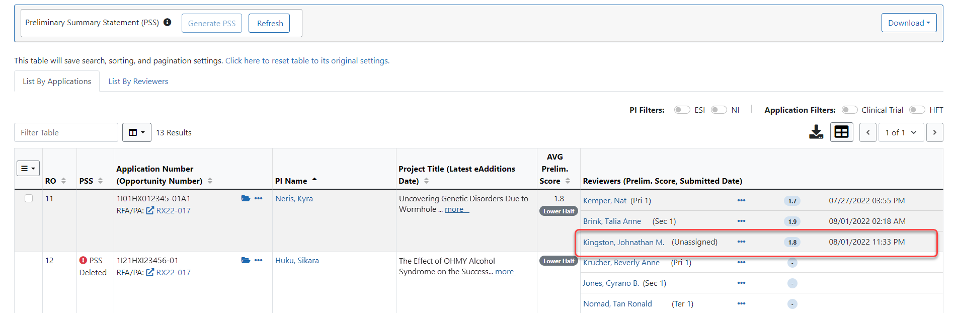 Unassigned Reviewer added to List of All Applications for application Unassigned Reviewer added to List of All Applications for application