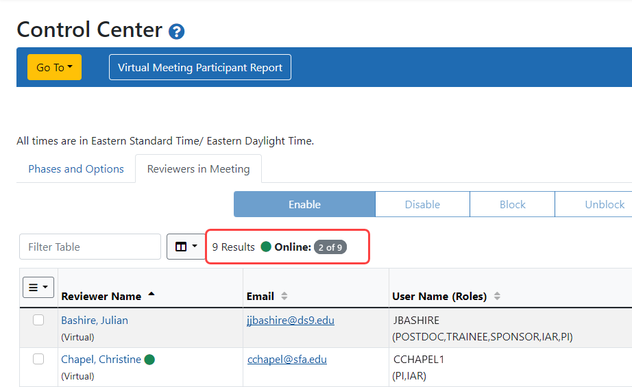 Online indicator for Virtual Meetings