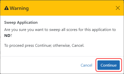 Sample of confirmation screen for sweeping scores