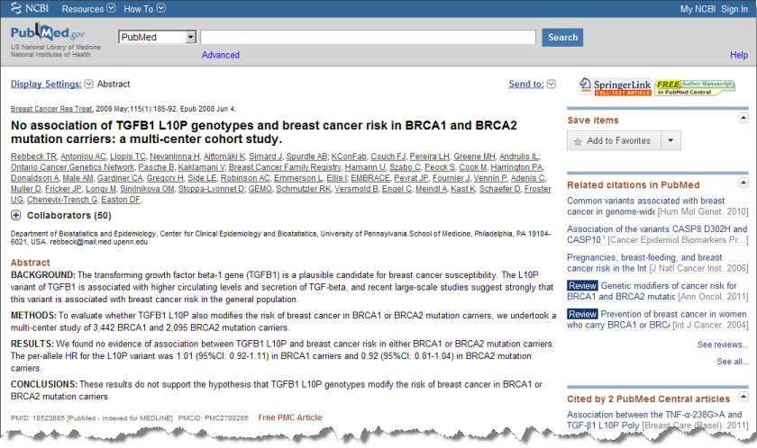 Publications Information in PubMed