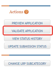 Validate Application button