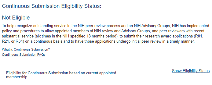 Continous Submission Eligibility info