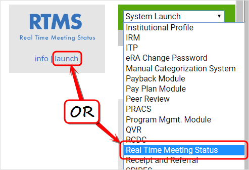 RTMS Quick Launch options