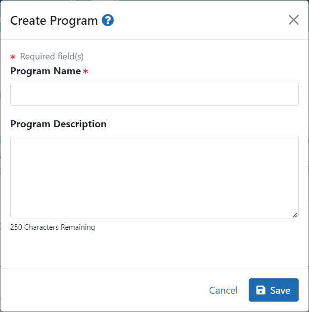 Create Program Screen