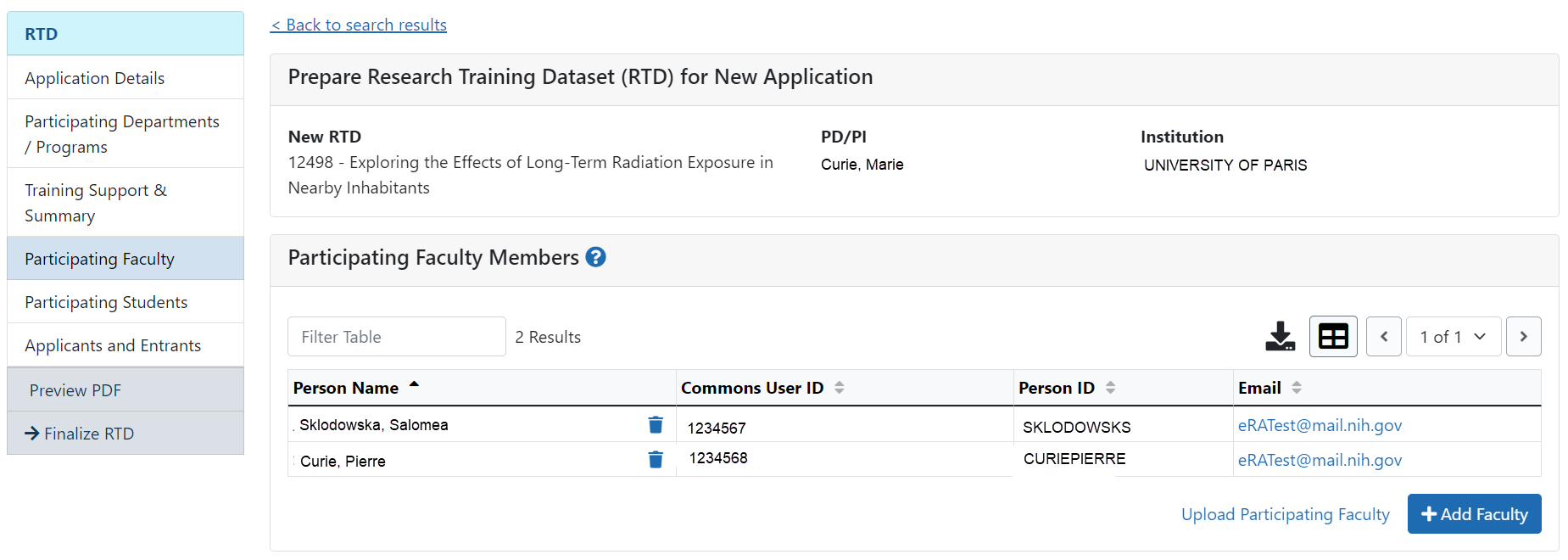 Particiating Faculty Members screen