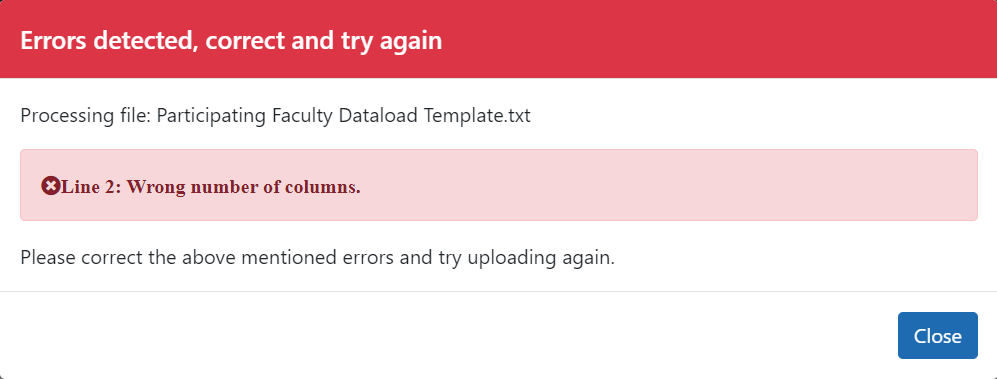 Faculty Upload error message