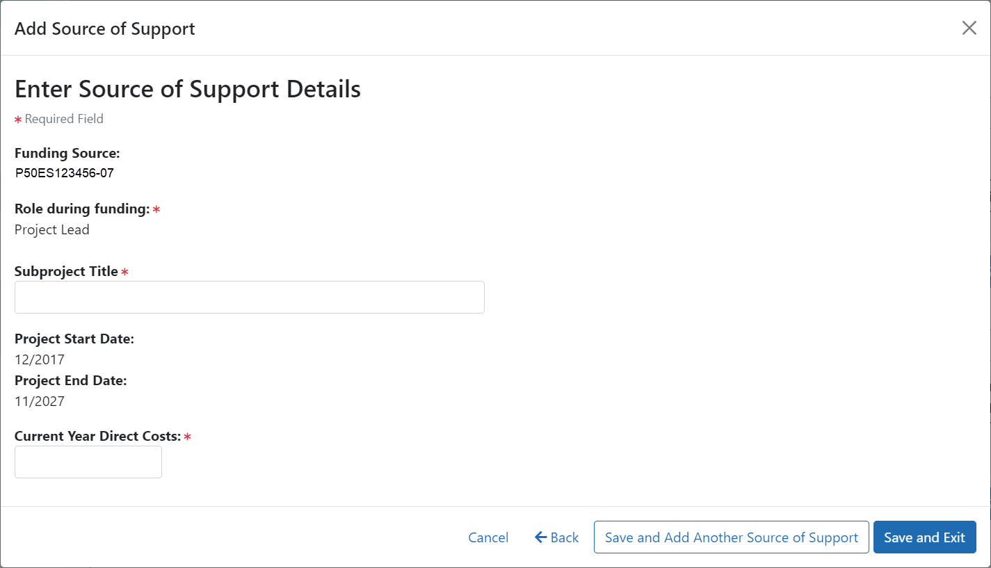 Enter Source of Support Details