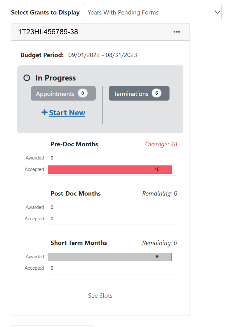 Pending Forms Start New link