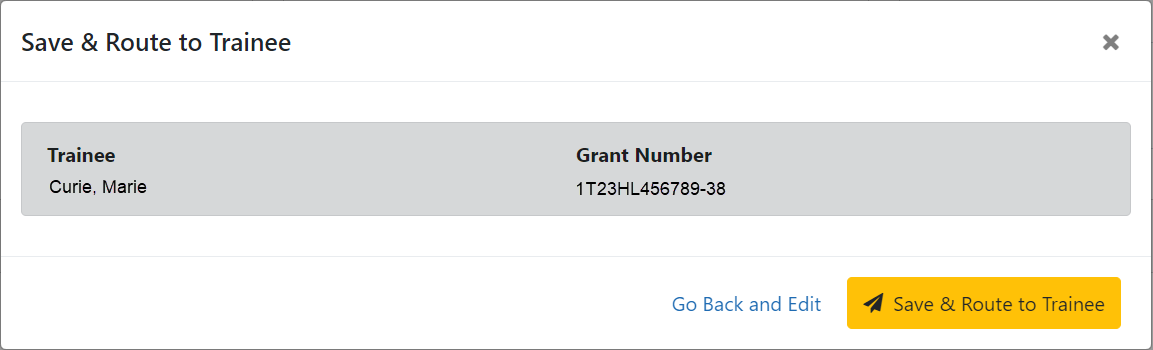 Save and Route to Trainee confirmation screen