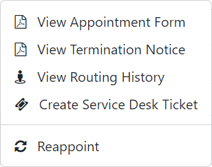 Actions menu for Trainee Roster