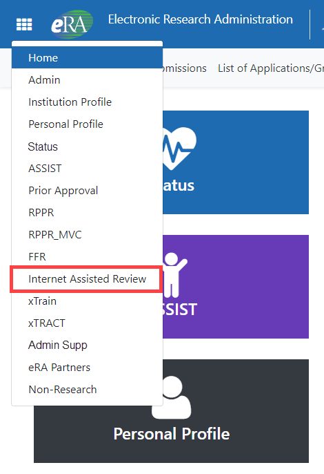 Once logged-in, select Internet Assisted Review from the apps navigation icon.
