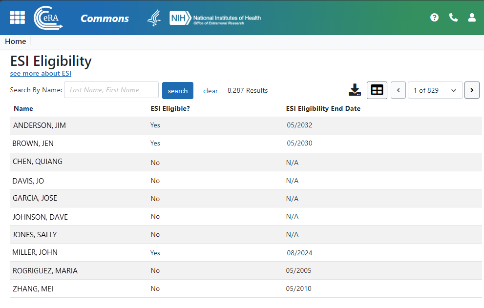 Figure 1: Updated ESI Eligibility screen with new table tools and new banner