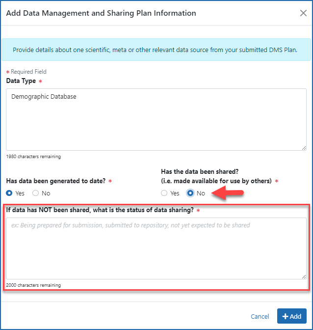 Figure 3: Alternative screen if recipients states that data has not been shared