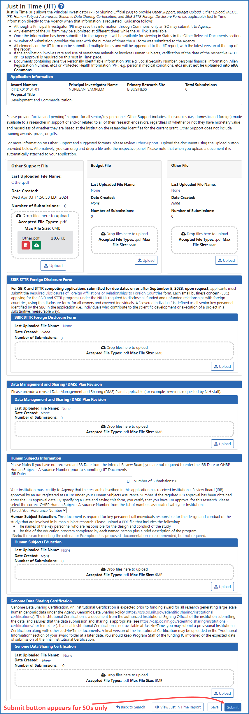 Figure 4: The Just-in-Time information submission form