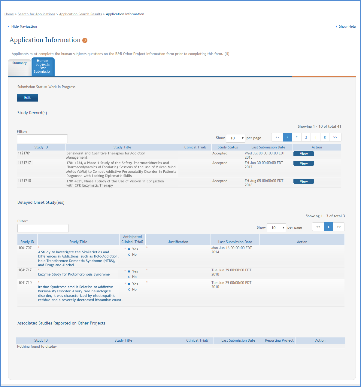 The Human Subjects Study Records form in HSS. 