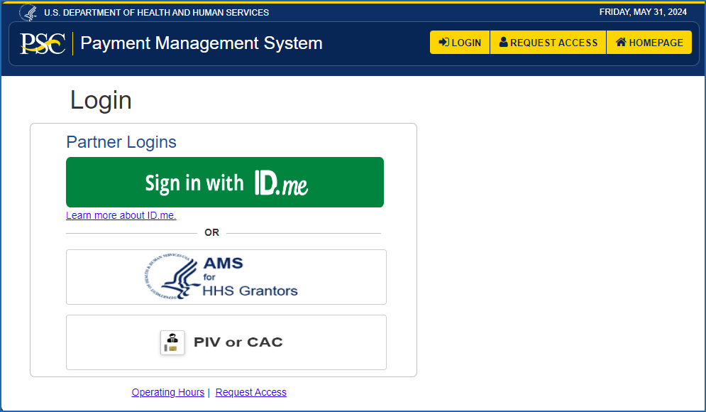 Figure 3: Payment Management System (PMS) login screen