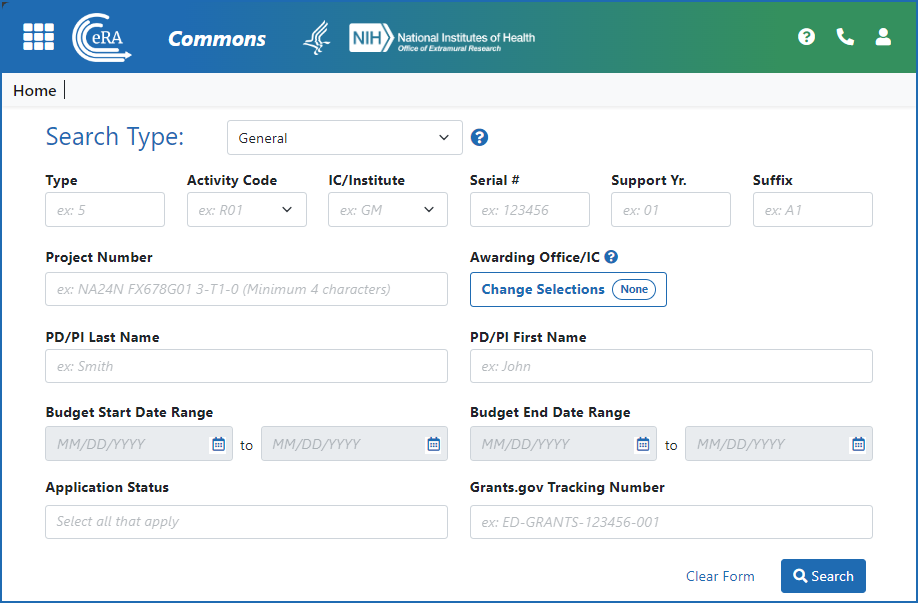 Figure 4: The signing official (SO) search screen, where several search types are available under the Search Type dropdown